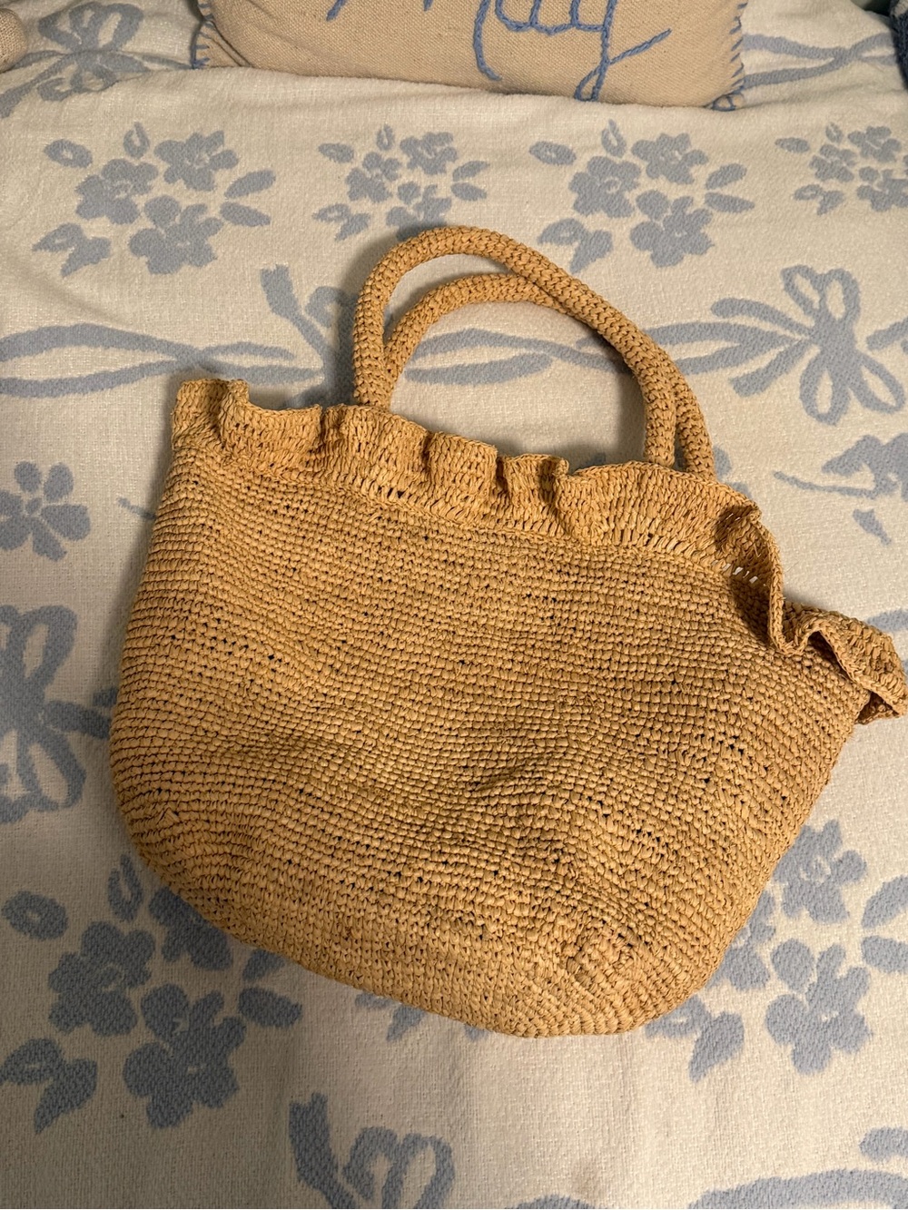 Loeffler Randall Tan Woven Ruffle-Trim Shoulder Bag